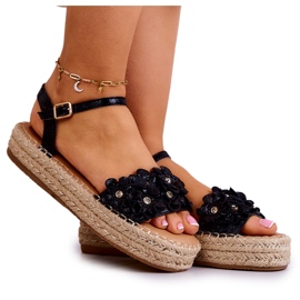 FW1 Women's Sandals Espadrilles With Flowers Black Marlon FW1 Women's Sandals Espadrilles With Flowers Black Marlon