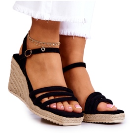 FJ1 Louisiana Black Suede Wedge Sandals