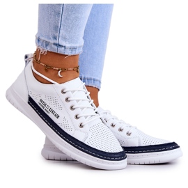Women's Leather Sneakers White and Navy Blue Cloesa Women's Leather Sneakers White and Navy Blue Cloesa