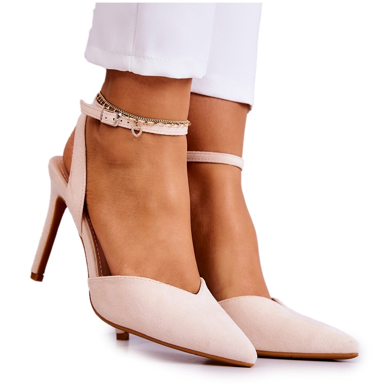 FB2 Suede Buckle Heels Light Beige Kharen