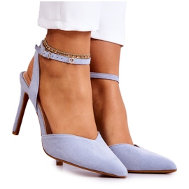 FB2 Suede Heels On A Kharen Blue Buckle