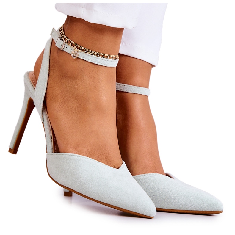 Suede Buckle Heels Light Green Kharen