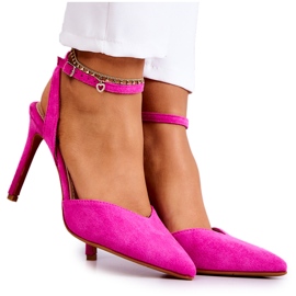 FB2 Suede Buckle Heels Fuchsia Kharen pink