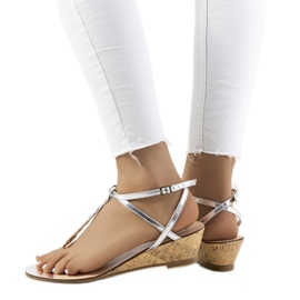Silver wedge flip-flop sandals by Manfrin