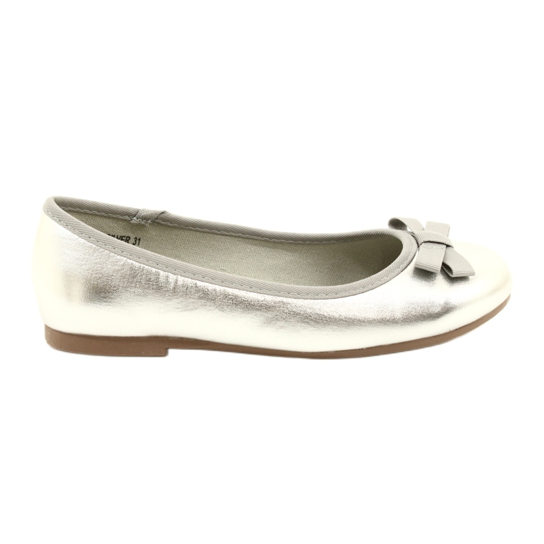 Miss Girls' metallic ballerinas with a silver bow Miss Girls' metallic ballerinas with a silver bow
