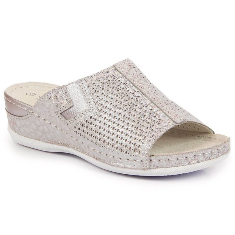 Leather slippers on the wedge S. Barski W OLI163A silver