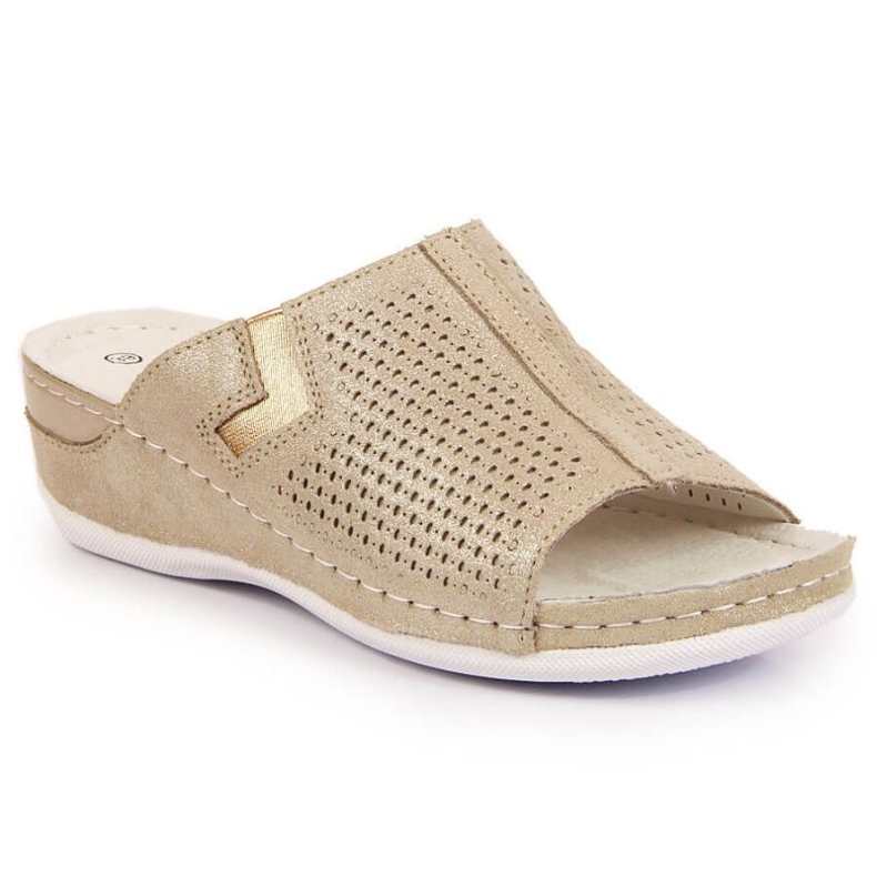 Leather wedge slippers S. Barski W OLI163B golden