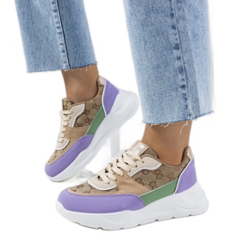 Elyne women's beige and purple sneakers