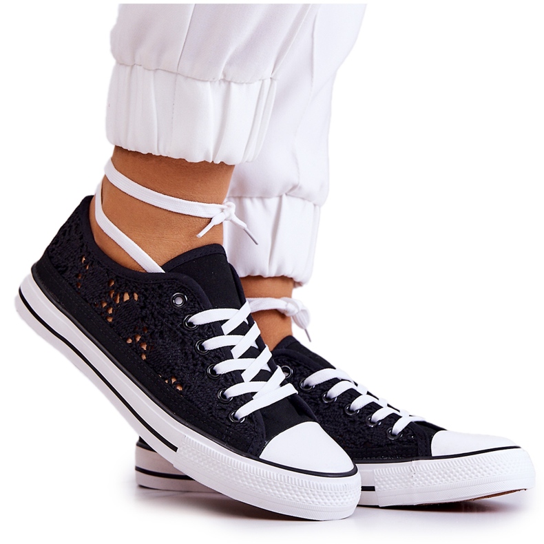 Women's Black Venture fabric sneakers with openwork