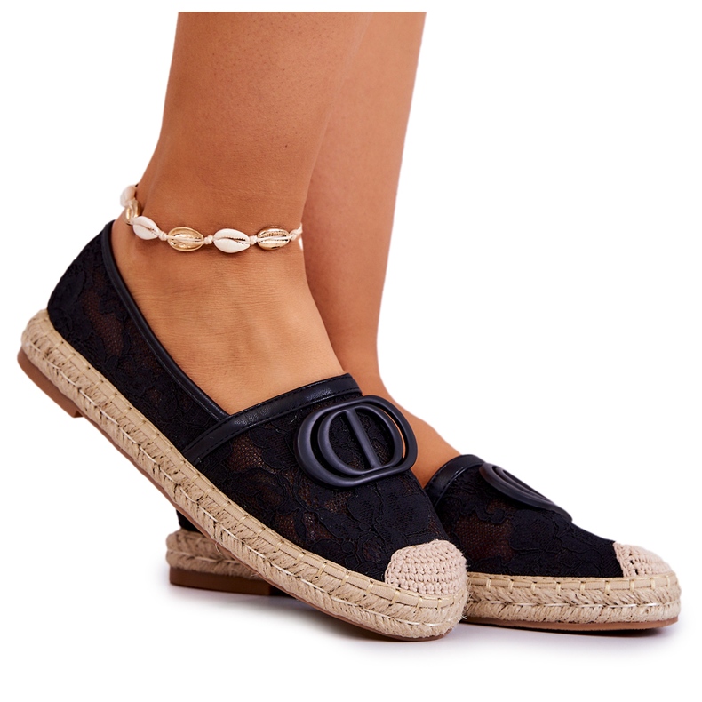 Women's Lace Espadrilles With Black Summer Dream Decoration