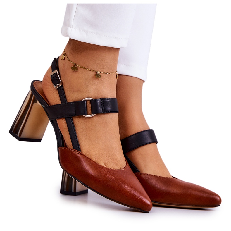 Sergio Leone Fashionable leather pumps Maciejka 05498-29 Brown and Black Sergio Leone Fashionable leather pumps Maciejka 05498-29 Brown and Black