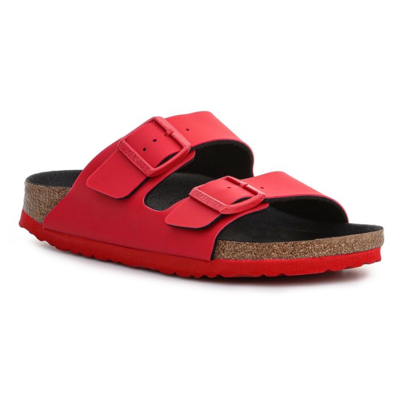 Red leather birkenstock sandals shop