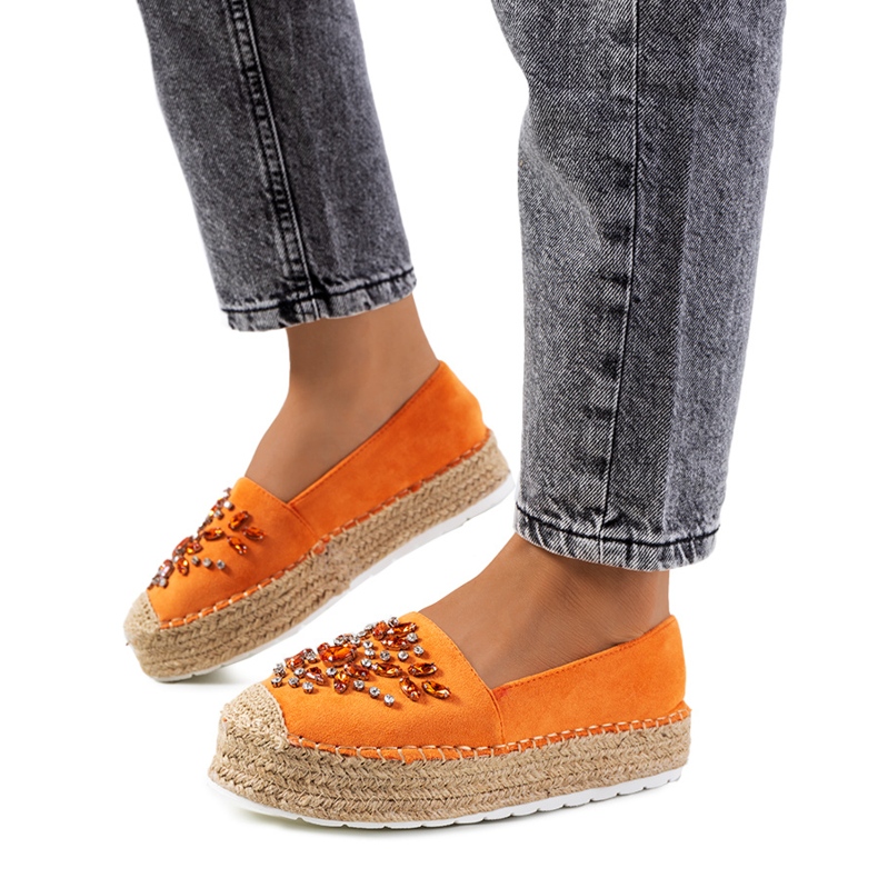 Orange espadrilles with Leer cubic zirconia