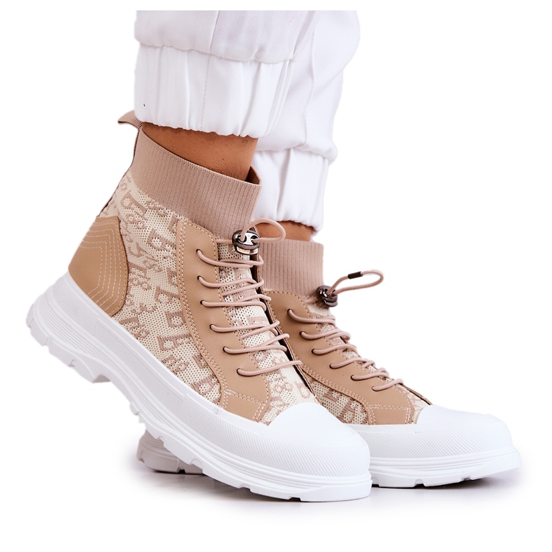FW1 Fashionable Sneakers High Sock Beige Collin