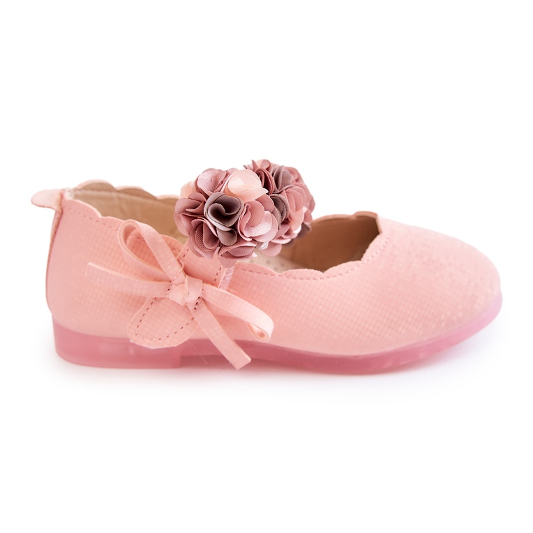 Vinceza Children's Ballerinas With Velcro Pink Caitlin Flowers