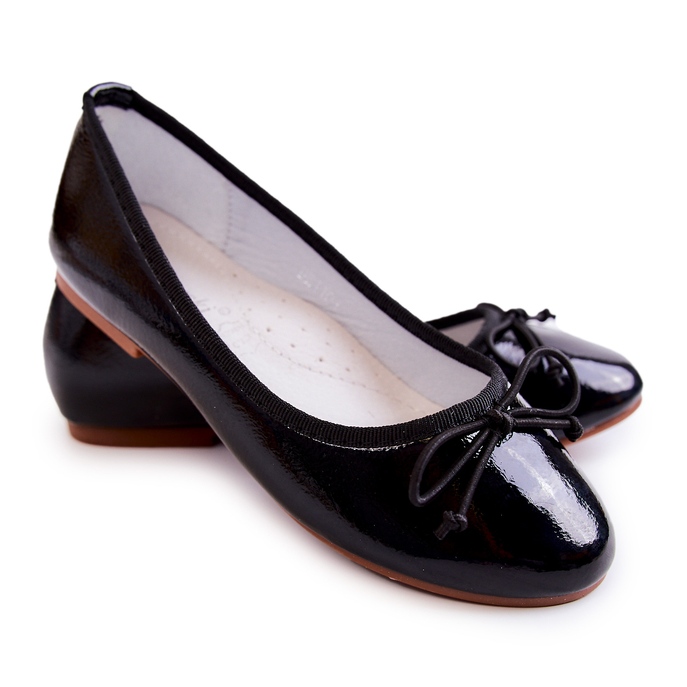 S.Barski Lacquered Children's Ballerinas With A Bow Black Cassie