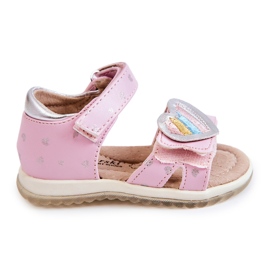 S.Barski Children's Leather Sandals With A Heart Pink Elianna silver