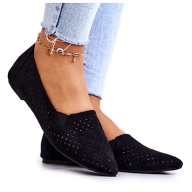 LU BOO Openwork Women's Ballerinas Slip-on Black Rosario