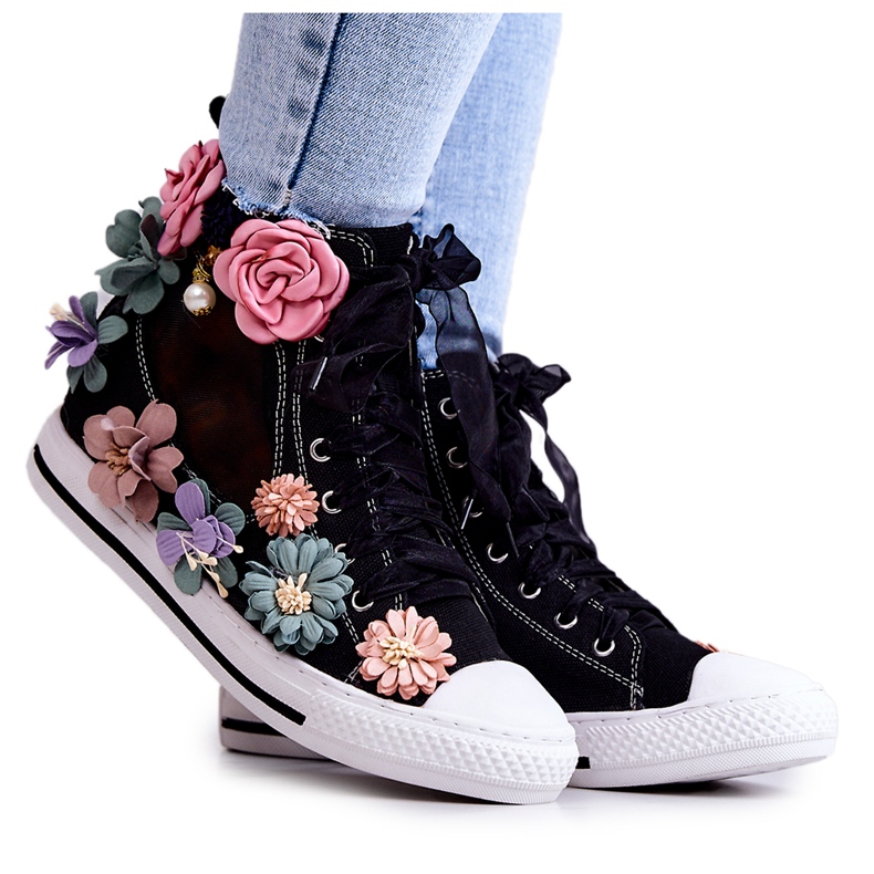 LU BOO High-top Sneakers With Flowers Black Sellin
