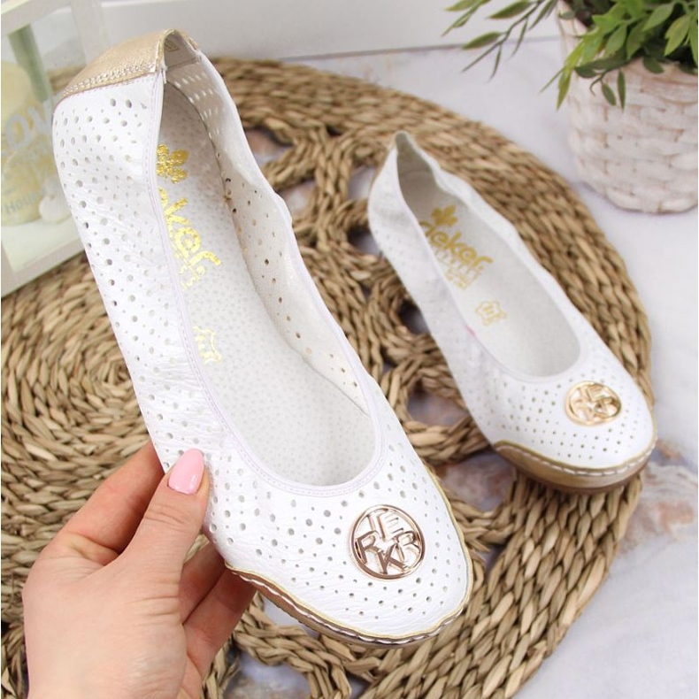 Rieker W RKR516 openwork ballerinas white golden