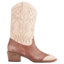 Marco Shoes Embroidered cowboy boots, vintage effect leather beige brown Marco Shoes Embroidered cowboy boots, vintage effect leather beige brown