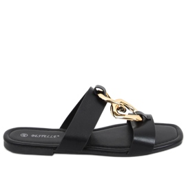 Saud Black Slippers with Chain