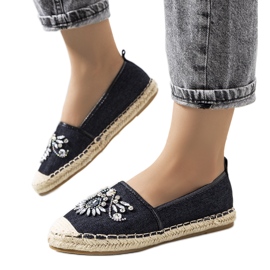 Black espadrilles with cubic zirconias. Block