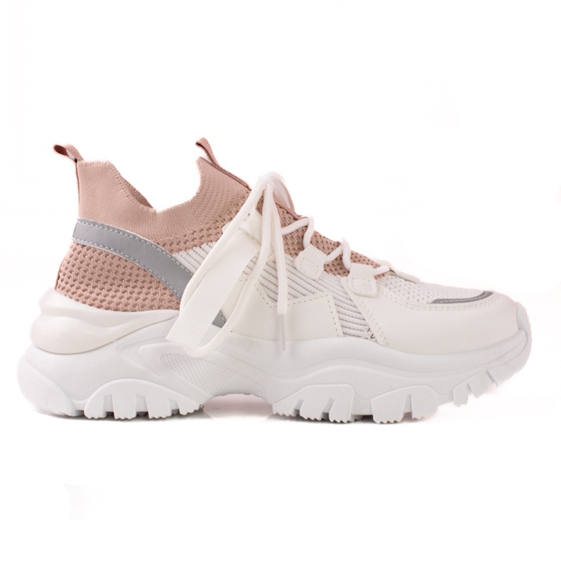 TRENDI Comfortable Lace Up Sneakers white pink TRENDI Comfortable Lace Up Sneakers white pink