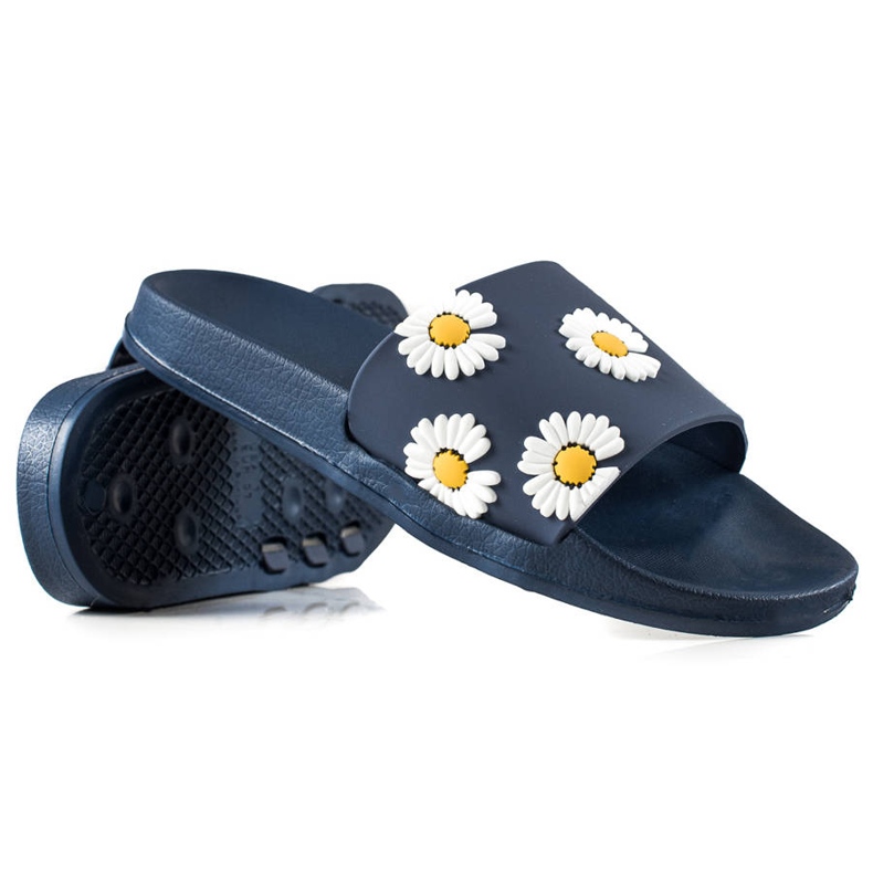 TRENDI Navy Blue Slippers With Daisies TRENDI Navy Blue Slippers With Daisies
