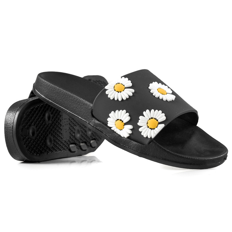 TRENDI Black Slippers With Daisies