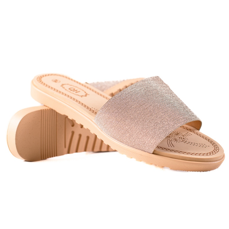 TRENDI Glitter slippers beige