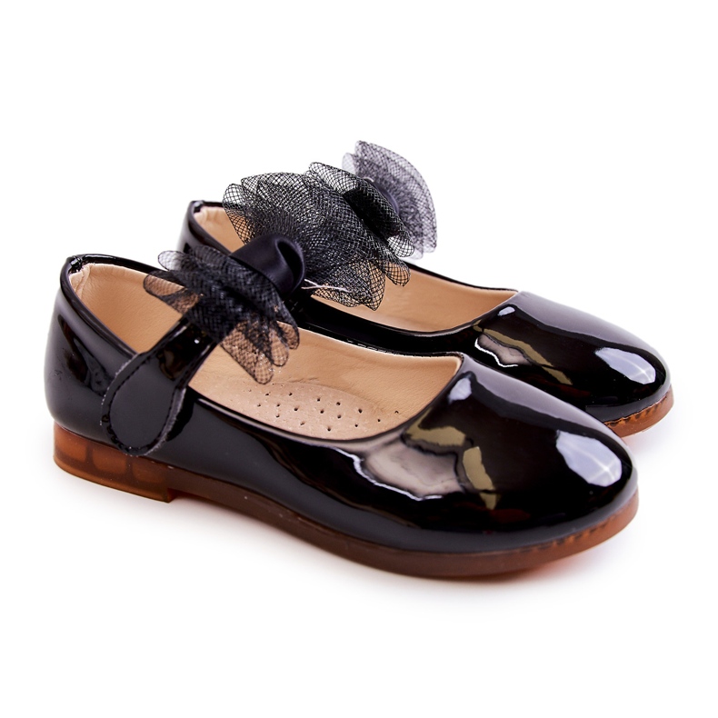 Vinceza Lacquered Children's Black Ballerinas With Velcro Carla