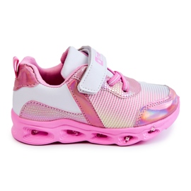 PE1 Children's Leather Sports Shoes White and Pink Loops