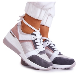 S.Barski Leather Sport Shoes Wedge Sneakers Silver-Gray Elissa pink grey S.Barski Leather Sport Shoes Wedge Sneakers Silver-Gray Elissa pink grey