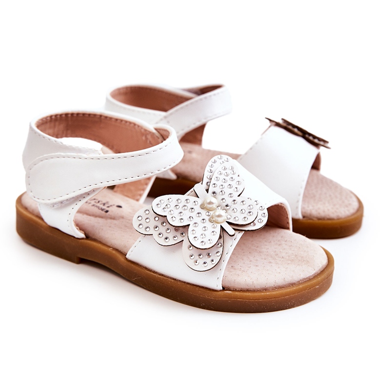 S.Barski Children's Leather Butterfly Sandals White Rolly