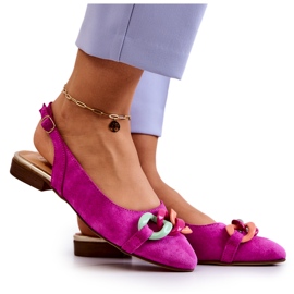 Suede Ballerinas With Chain Lewski Shoes 3125 Fuchsia pink