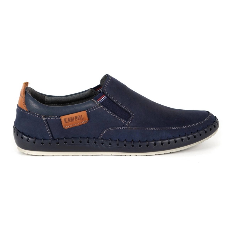 Kampol Men's perforated leather loafers 51KAM navy blue