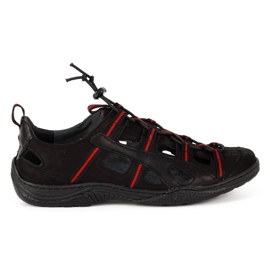 Kampol Men's leather openwork shoes 26KAM black