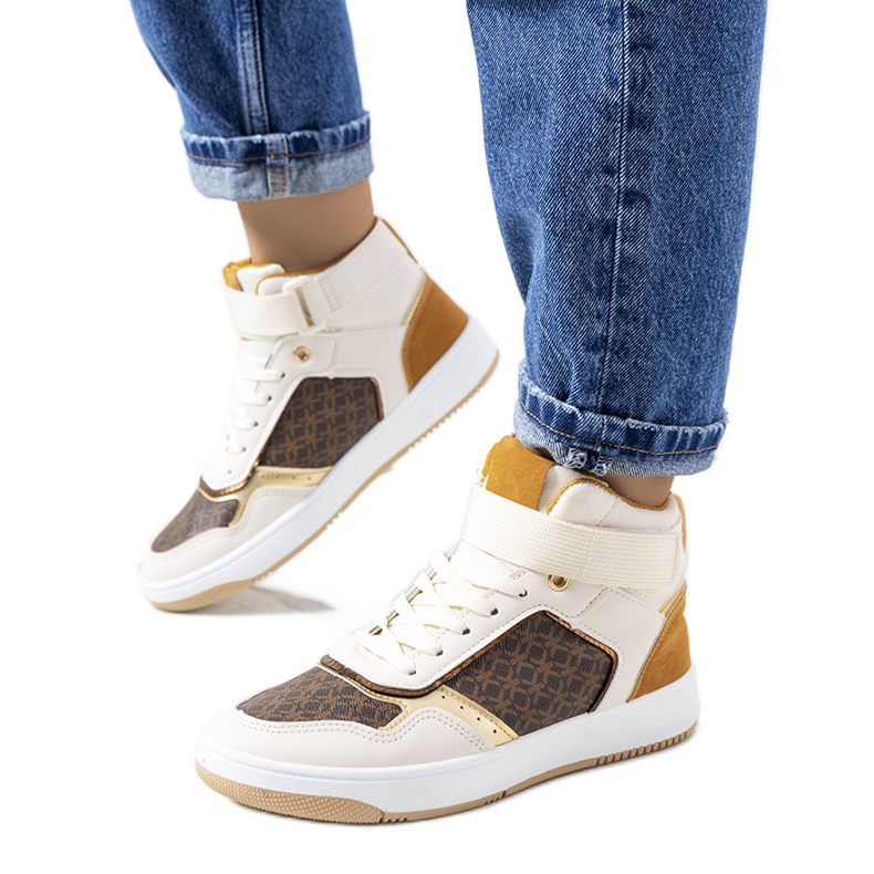 Beige ankle-high sneakers from Emmers white brown golden yellow