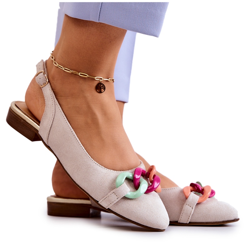 Suede Ballerinas With Chain Lewski Shoes 3125 Light beige