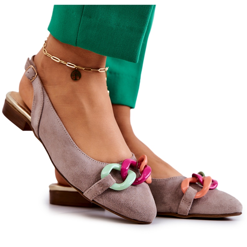 Suede Ballerinas With Chain Lewski Shoes 3125 Beige