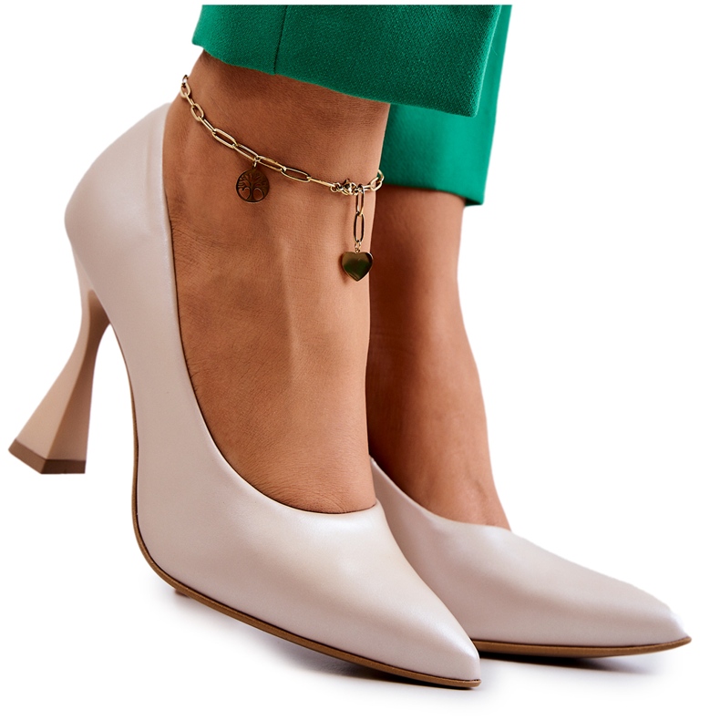 Fashionable Leather Pumps Lewski Shoes 3181 Beige Fashionable Leather Pumps Lewski Shoes 3181 Beige