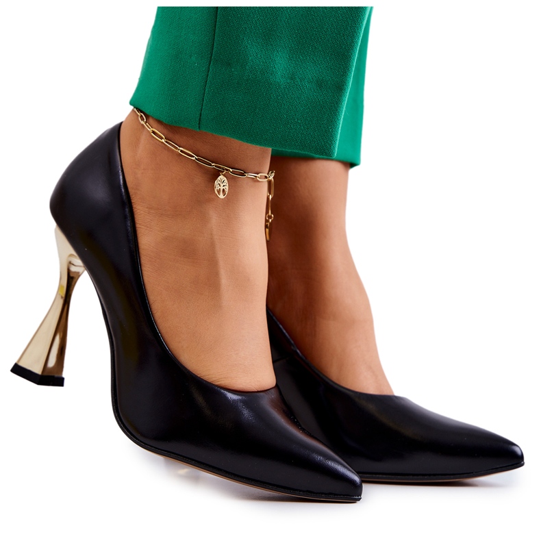 Fashionable Leather Pumps Lewski Shoes 3083 Black and Gold Fashionable Leather Pumps Lewski Shoes 3083 Black and Gold