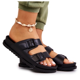 S.Barski Black Corina Slippers With Buckle