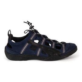 Kampol Men's leather openwork shoes 26KAM navy blue
