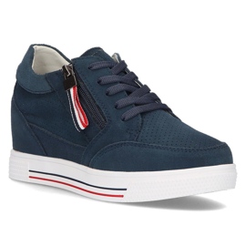 Leather wedge sneakers Filippo DP2350 / 21 Nv navy blue