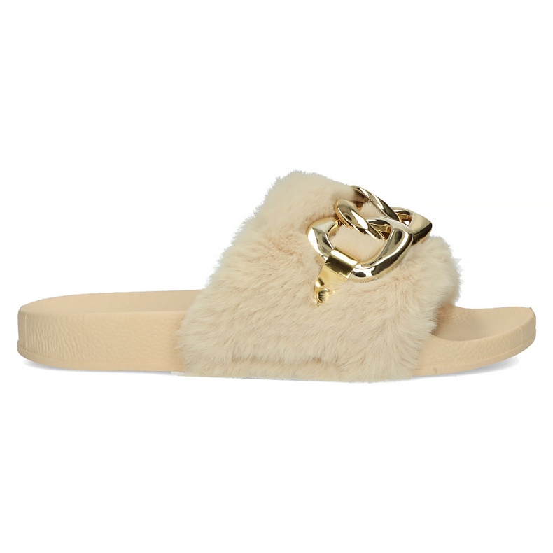 Filippo Slippers with fur gold chain QT300 beige
