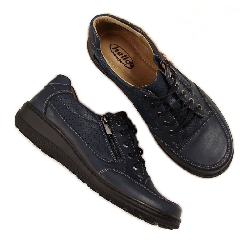 Leather shoes with a zipper Helios W H357D navy blue
