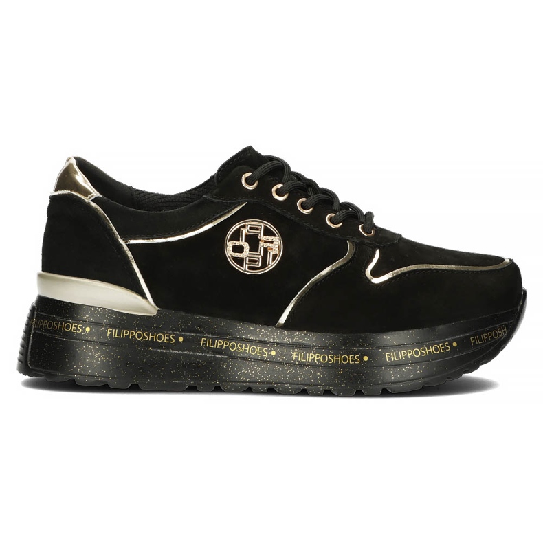 Leather Sneakers Filippo DP3558 / 22 Bk black golden Leather Sneakers Filippo DP3558 / 22 Bk black golden