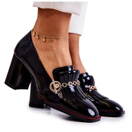 S.Barski Lacquered Trendy Black Jenice Pumps
